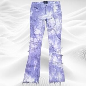 Valabasas Stacked‎ Flared Denim Jeans Purple Tie Dye 34X35 Stretch